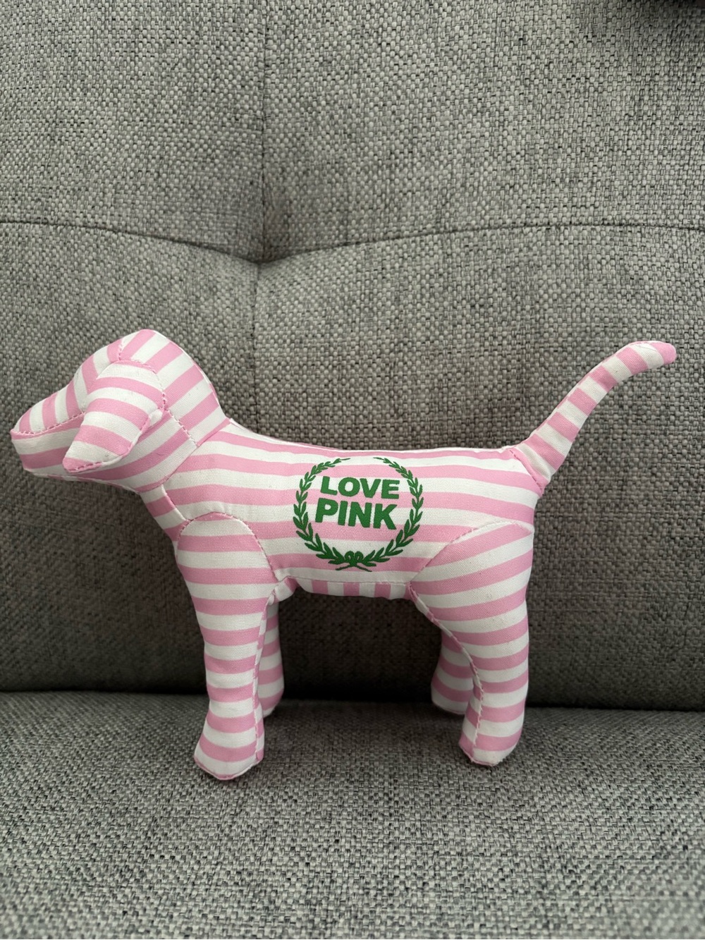 PINK Victoria's Secret Pink & White Striped Dog Plush Accent